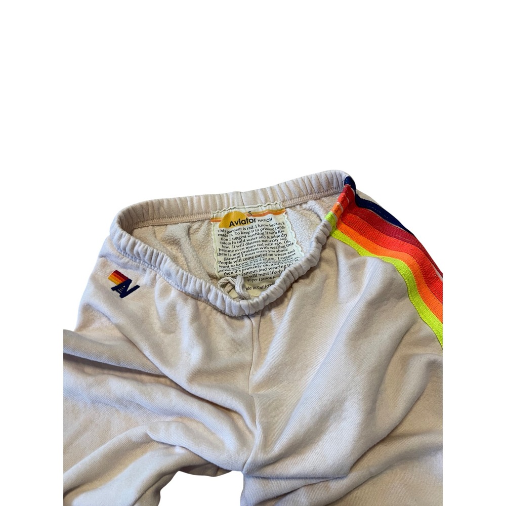 Aviator Nation Rainbow Stripe Sweatpants Peach Tan Joggers Small I09 - Picture 3 of 5
